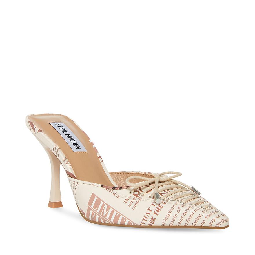 Steve Madden BRIANNE NEWSPAPER PRINT Női Mule Cipő Fekete Fehér | 260GJMKAQ