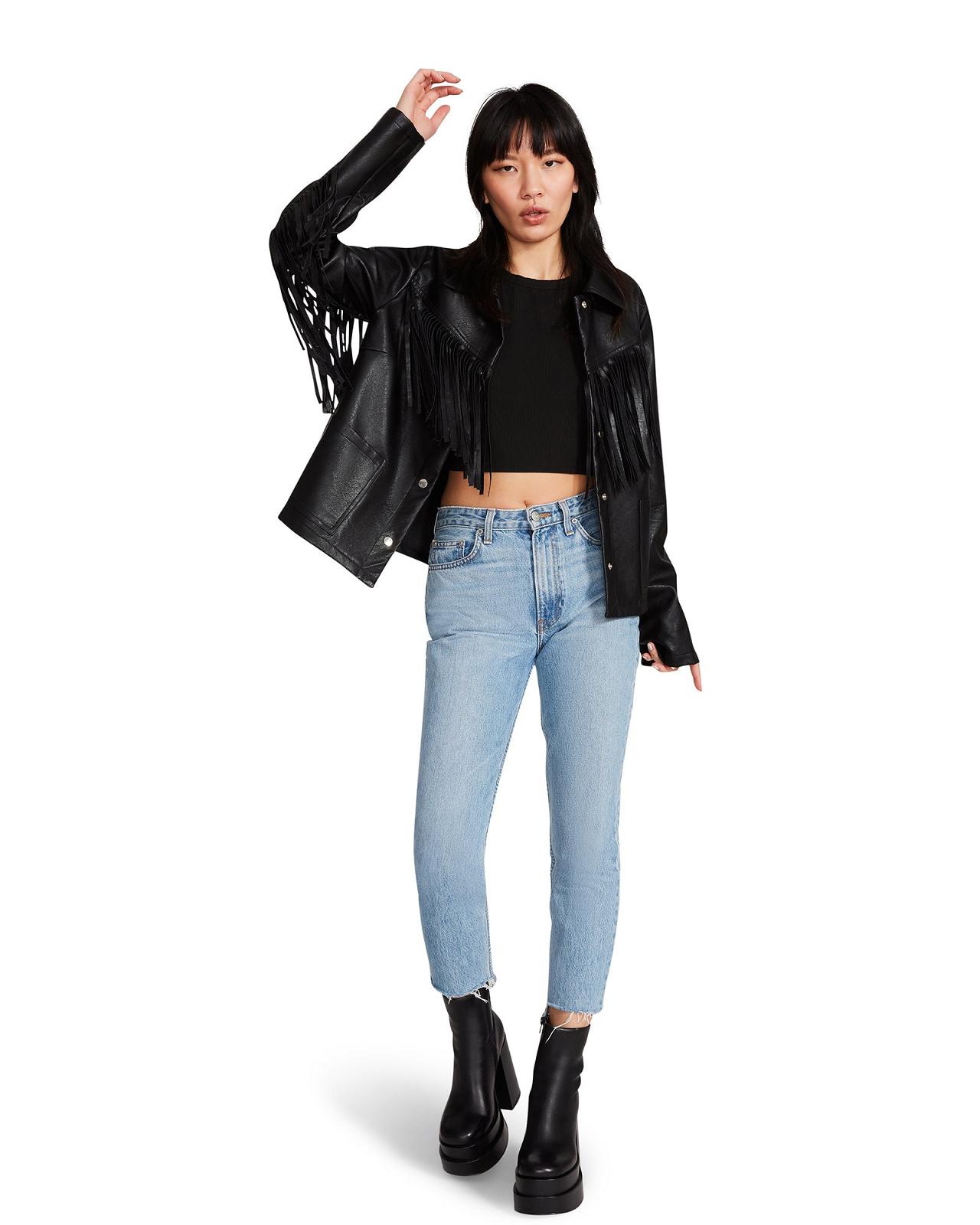 Steve Madden FRINGE JACKET Női Kabát Fekete | 275RJKYQA