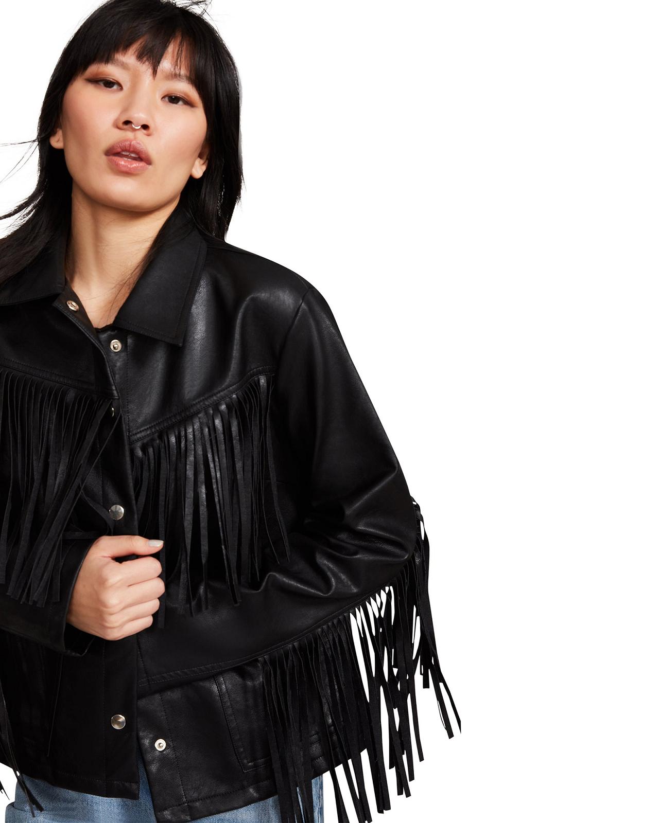 Steve Madden FRINGE JACKET Női Kabát Fekete | 275RJKYQA