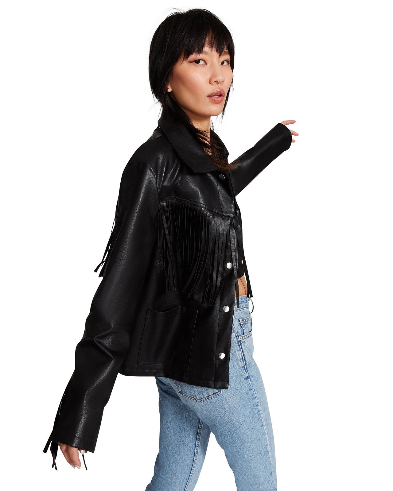 Steve Madden FRINGE JACKET Női Kabát Fekete | 275RJKYQA