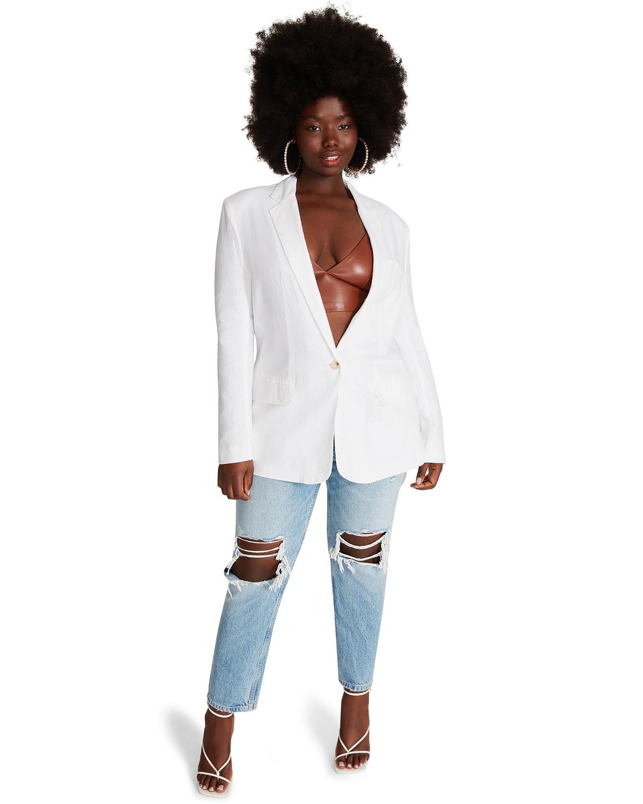 Steve Madden LINEN ON THE EDGE BLAZER Női Blézerek Fehér | 630NBQCAS