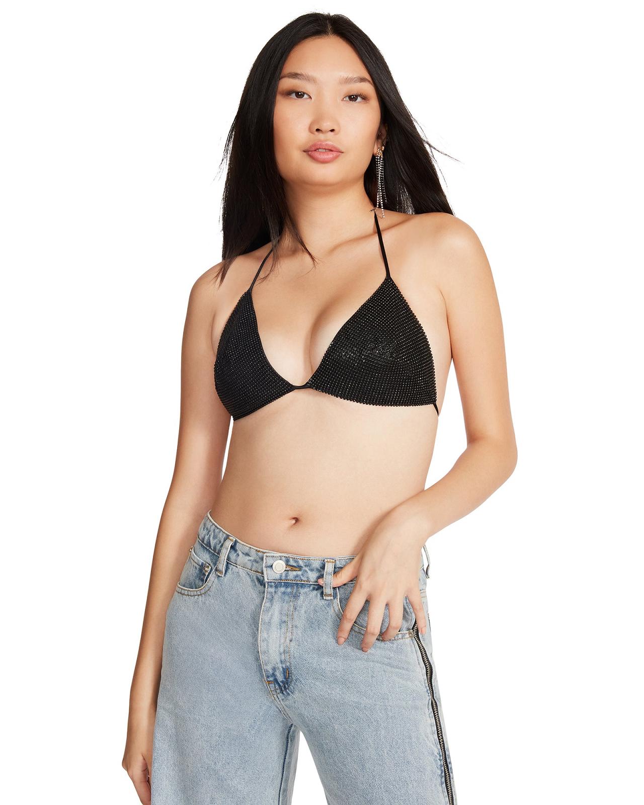 Steve Madden RHINESTONE BIKINI TOP Női Felsők Fekete | 085QWCOES