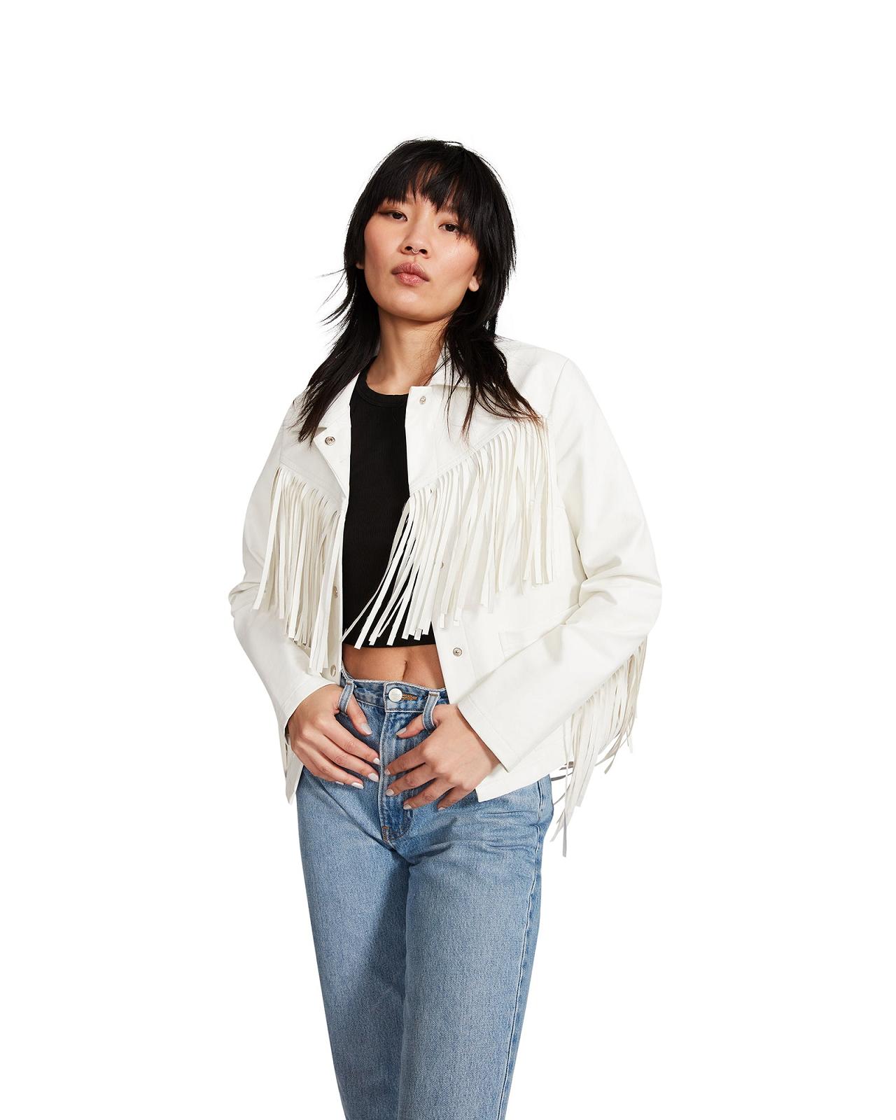 Steve Madden FRINGE JACKET Női Kabát Fehér | 749UWQKBP